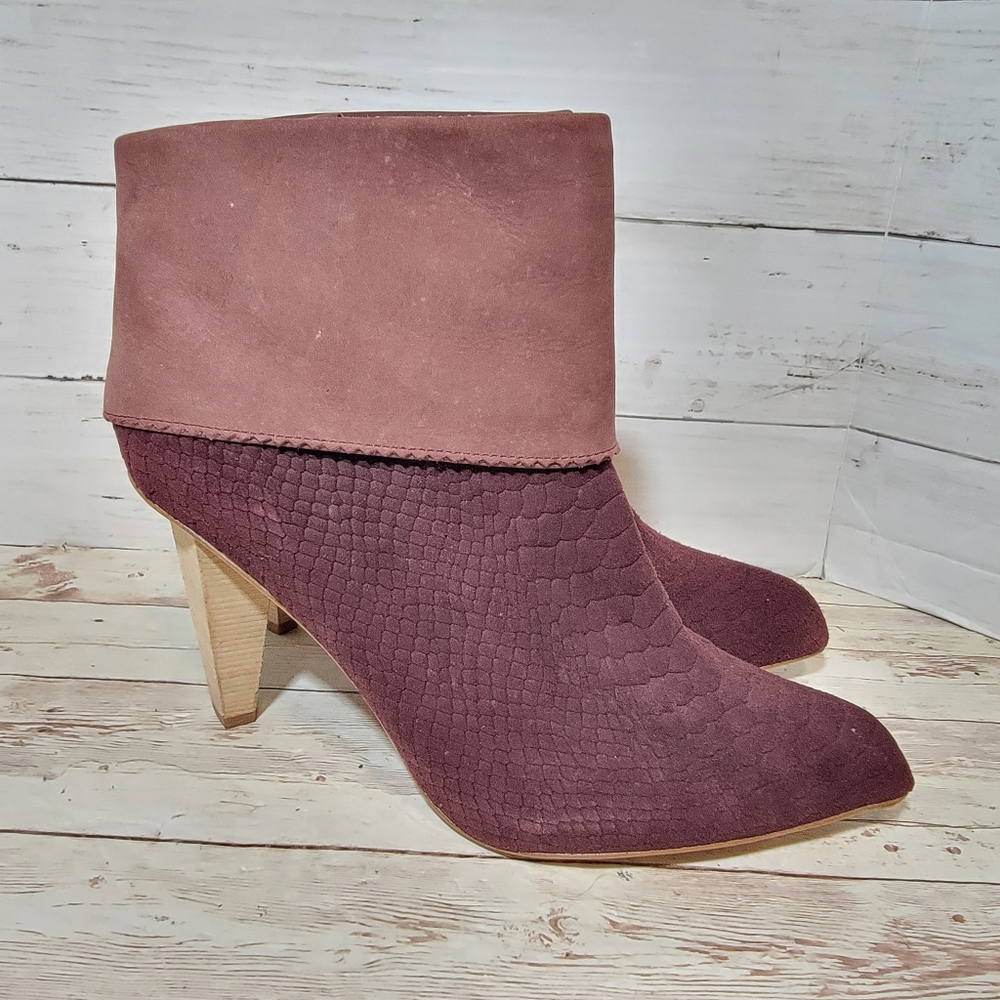 Matt Bernson Mauve Fold-Over Suede Heeled Ankle Boots